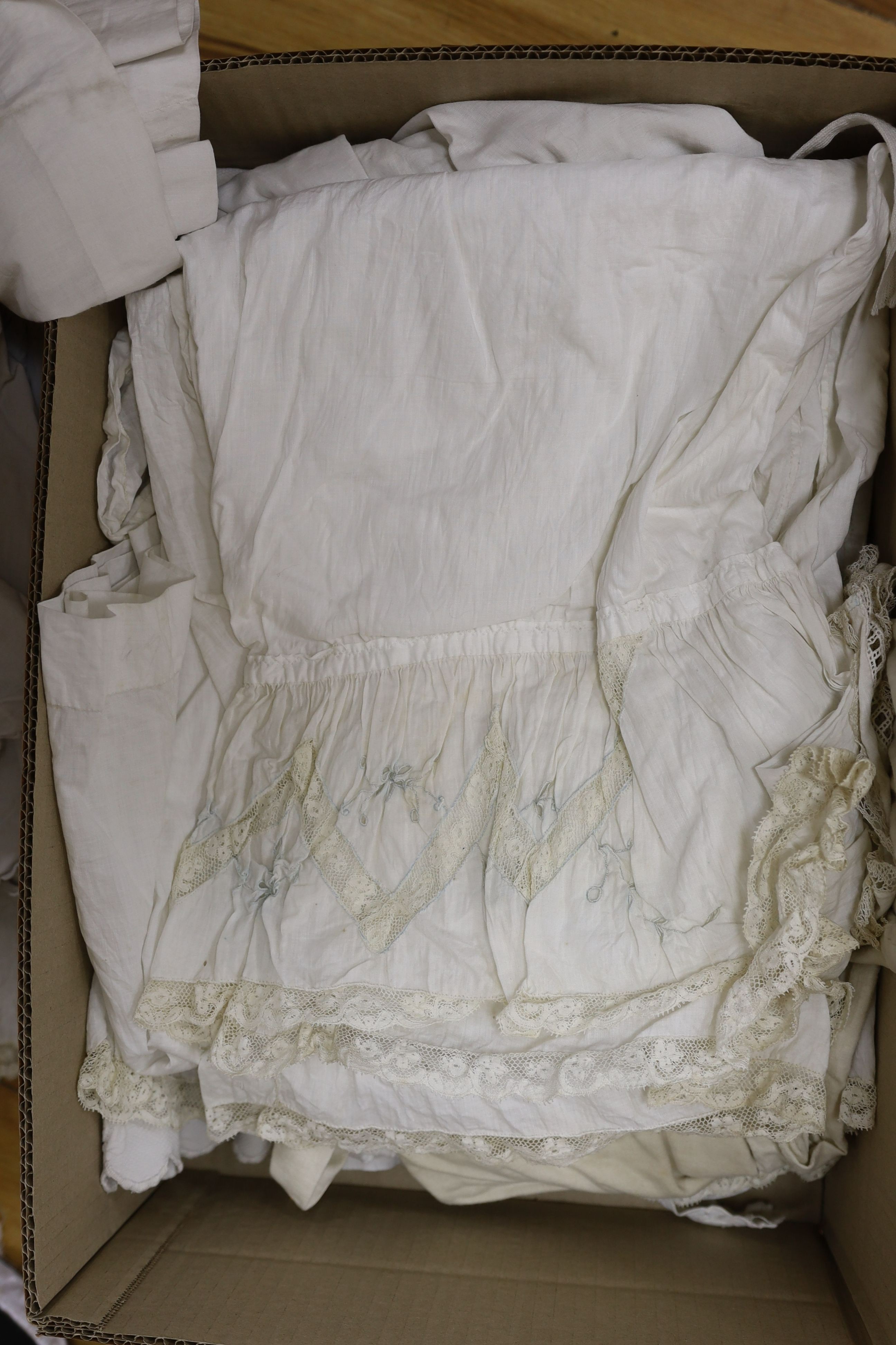 A collection of ladies chemises, petticoats and other textiles (1 box)